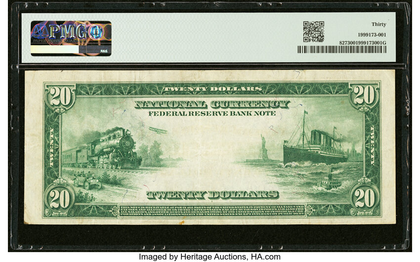 image for: Fr. 827 $20 1915 Federal Reserve Bank Note PMG Very Fine 30....