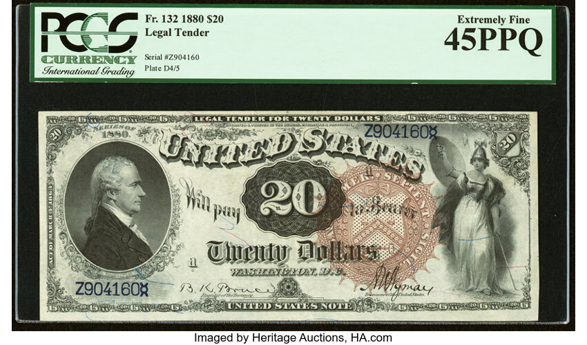 image for: Fr. 132 $20 1880 Legal Tender PCGS Extremely Fine 45PPQ....