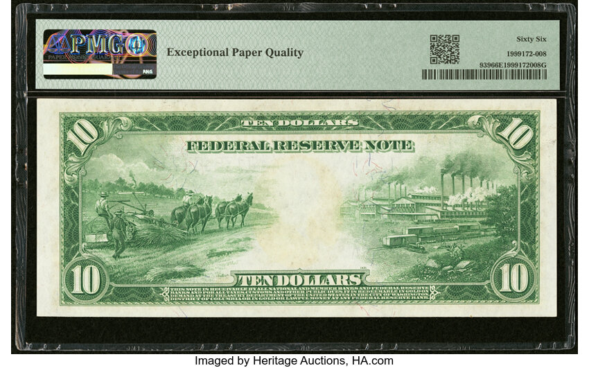 image for: Fr. 939 $10 1914 Federal Reserve Note PMG Gem Uncirculated 66 EPQ....