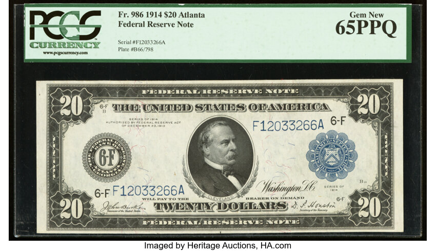 image for: Fr. 986 $20 1914 Federal Reserve Note PCGS Gem New 65PPQ....