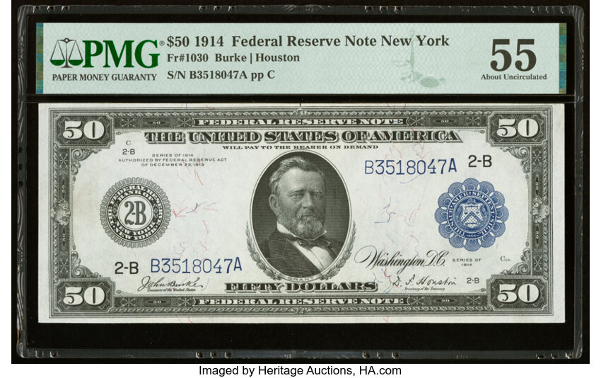 image for: Fr. 1030 $50 1914 Federal Reserve Note PMG About Uncirculated 55....