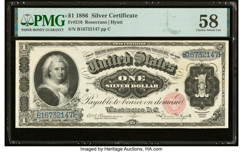 image for: Fr. 216 $1 1886 Silver Certificate PMG Choice About Unc 58....