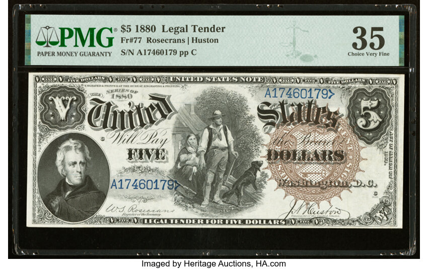 image for: Fr. 77 $5 1880 Legal Tender PMG Choice Very Fine 35....