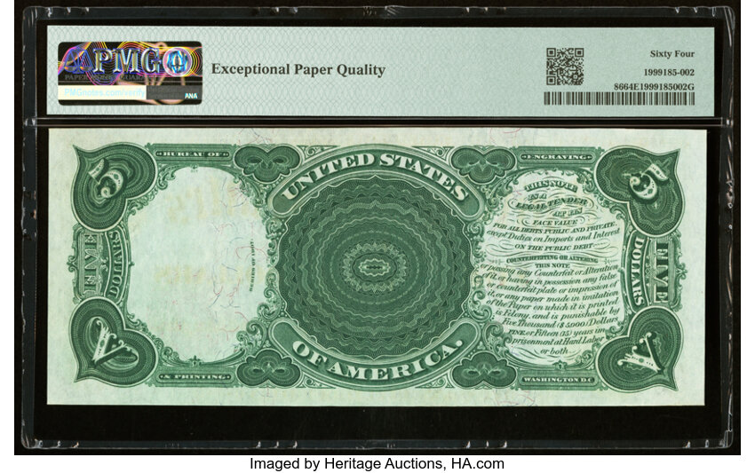 image for: Fr. 86 $5 1907 Legal Tender PMG Choice Uncirculated 64 EPQ....