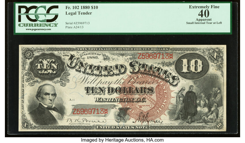 image for: Fr. 102 $10 1880 Legal Tender PCGS Apparent Extremely Fine 40....
