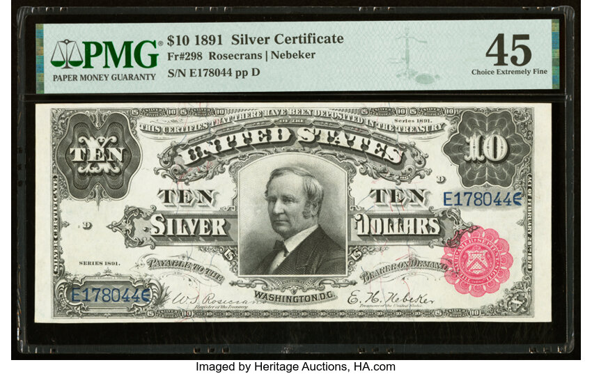 image for: Fr. 298 $10 1891 Silver Certificate PMG Choice Extremely Fine 45....