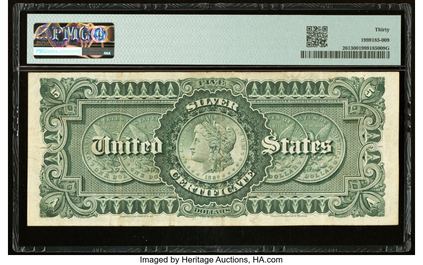 image for: Fr. 261 $5 1886 Silver Certificate PMG Very Fine 30....