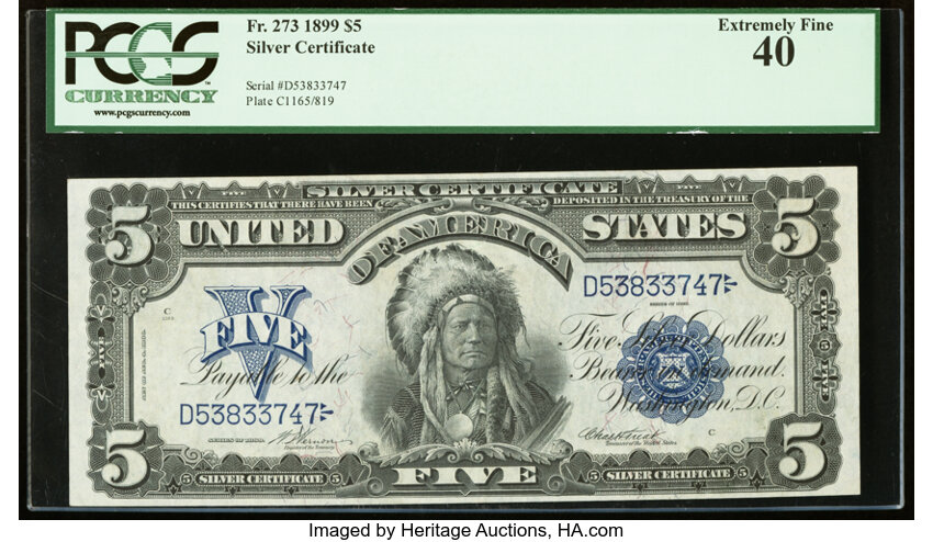 image for: Fr. 273 $5 1899 Silver Certificate PCGS Extremely Fine 40....