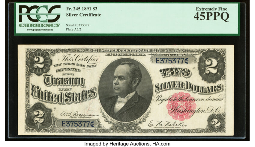 image for: Fr. 245 $2 1891 Silver Certificate PCGS Extremely Fine 45PPQ....