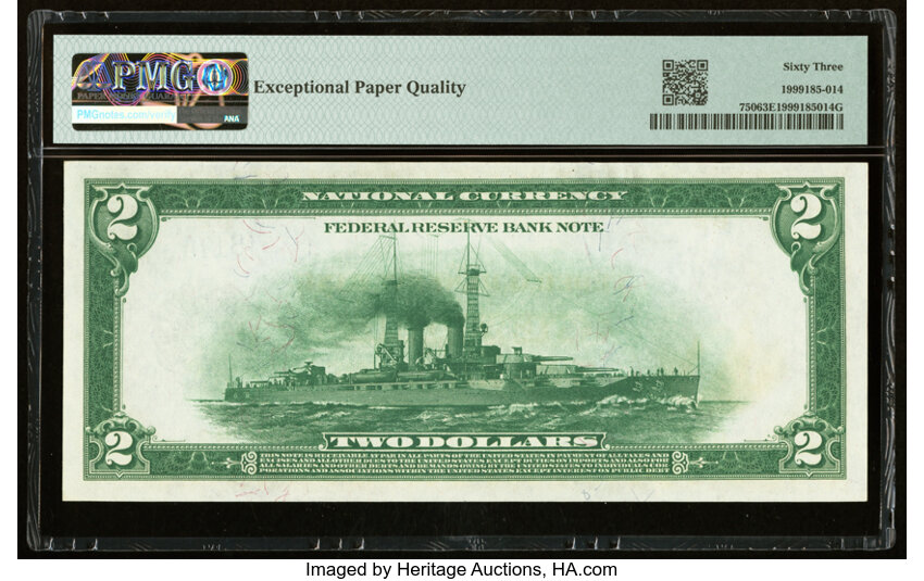 image for: Low Serial Number B17A Fr. 750 $2 1918 Federal Reserve Bank Note PMG Choice Uncirculated 63 EPQ....