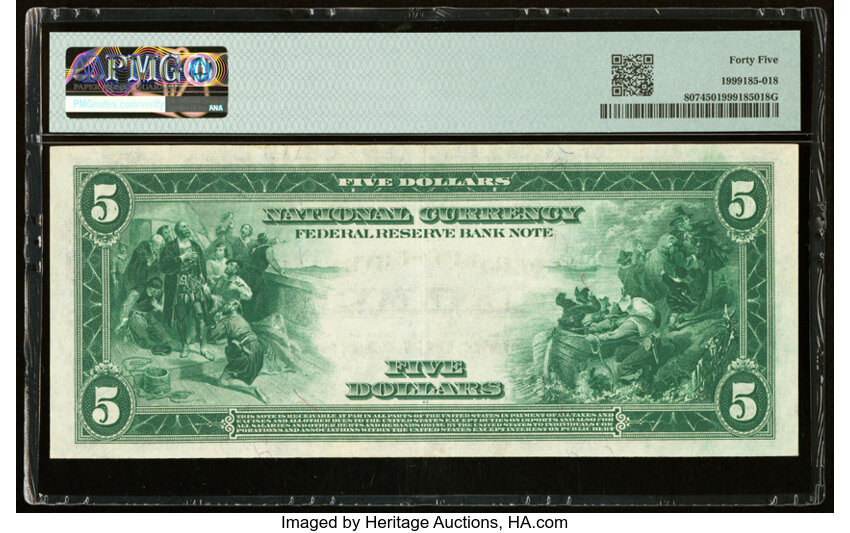 image for: Fr. 807 $5 1918 Federal Reserve Bank Note PMG Choice Extremely Fine 45....
