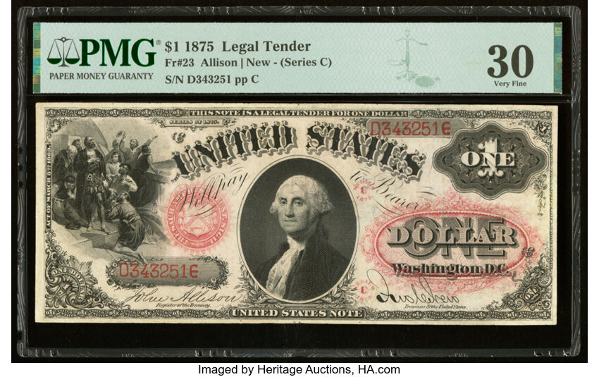 image for: Fr. 23 $1 1875 Series C Legal Tender PMG Very Fine 30....