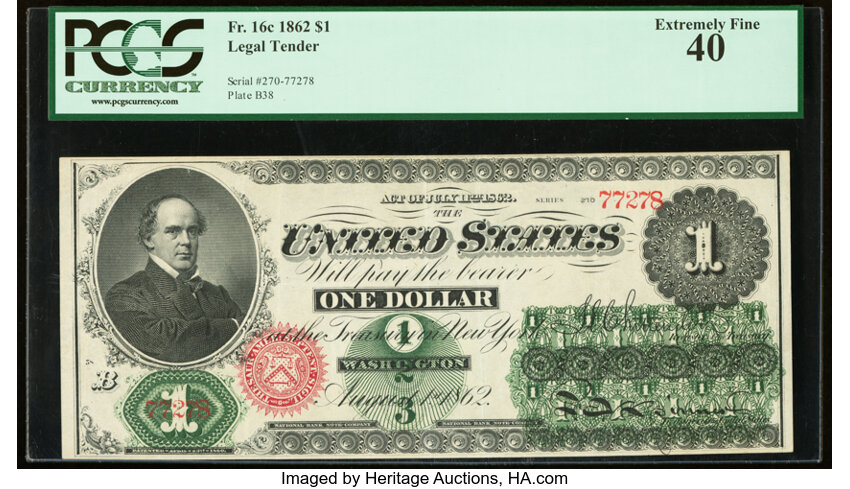 image for: Fr. 16c $1 1862 Legal Tender PCGS Extremely Fine 40....