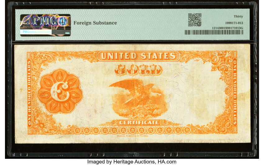 image for: Fr. 1214 $100 1882 Gold Certificate PMG Very Fine 30....