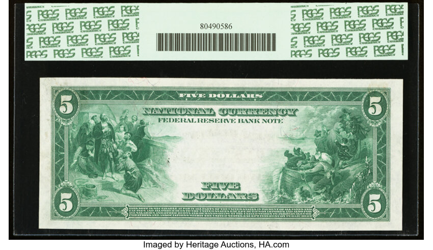 image for: Low Serial D38A Fr. 785 $5 1918 Federal Reserve Bank Note PCGS Very Choice New 64 Apparent....