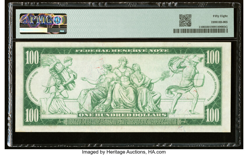 image for: Fr. 1100 $100 1914 Federal Reserve Note PMG Choice About Unc 58....