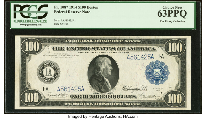 image for: Fr. 1087 $100 1914 Federal Reserve Note PCGS Choice New 63PPQ....