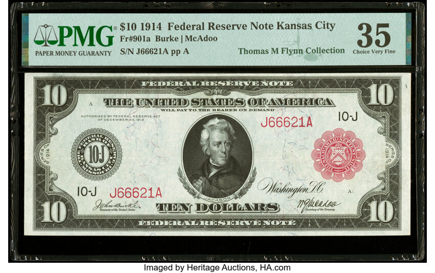image for: Fr. 901a $10 1914 Red Seal Federal Reserve Note PMG Choice Very Fine 35....