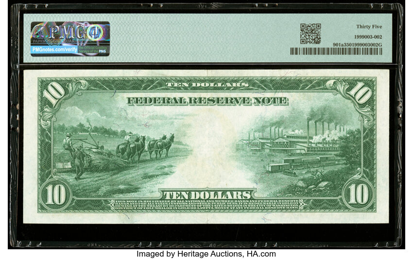 image for: Fr. 901a $10 1914 Red Seal Federal Reserve Note PMG Choice Very Fine 35....