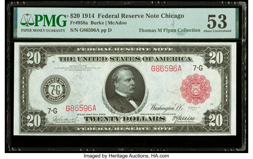 image for: Fr. 958a $20 1914 Red Seal Federal Reserve Note PMG About Uncirculated 53....