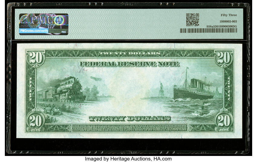 image for: Fr. 958a $20 1914 Red Seal Federal Reserve Note PMG About Uncirculated 53....