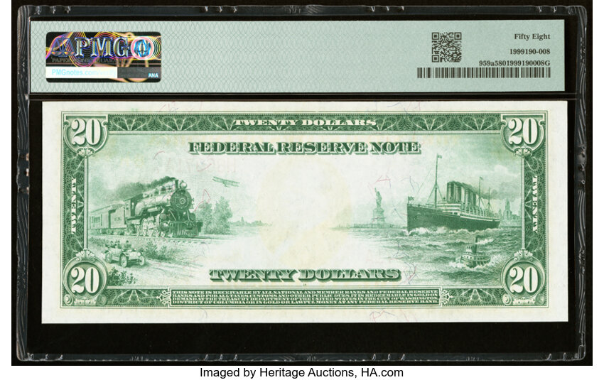 image for: Fr. 959a $20 1914 Red Seal Federal Reserve Note PMG Choice About Unc 58....
