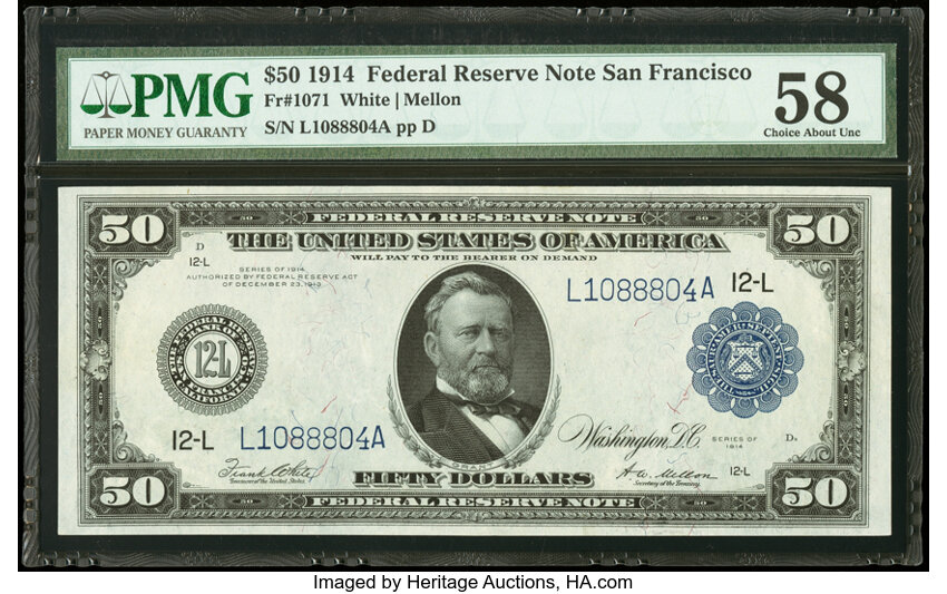 image for: Fr. 1071 $50 1914 Federal Reserve Note PMG Choice About Unc 58....