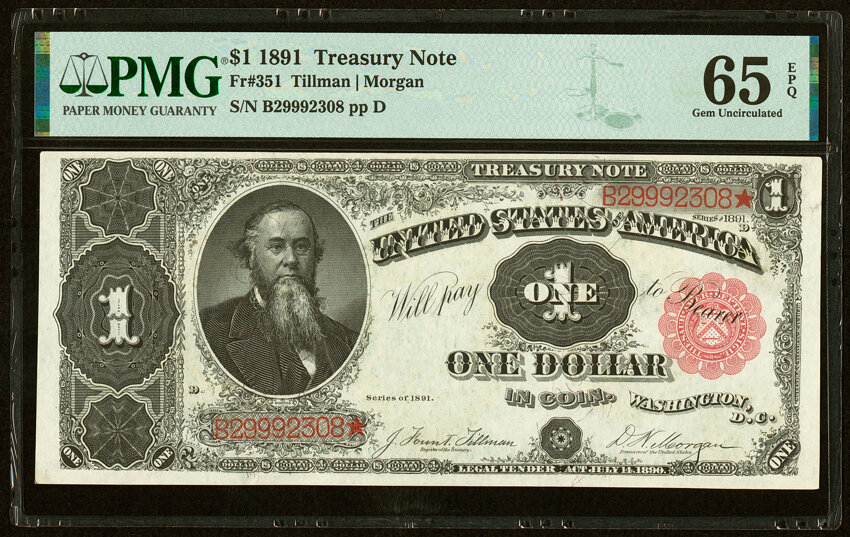 image for: Fr. 351 $1 1891 Treasury Note PMG Gem Uncirculated 65 EPQ....