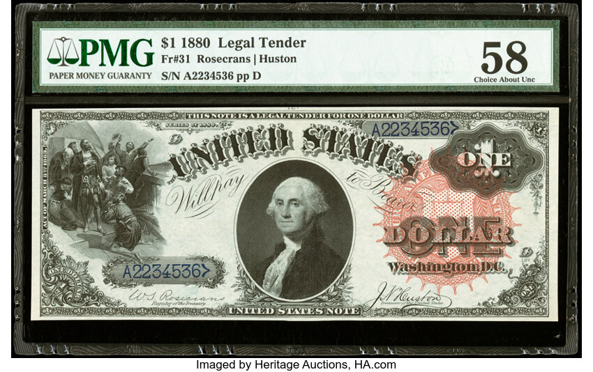image for: Fr. 31 $1 1880 Legal Tender PMG Choice About Unc 58....