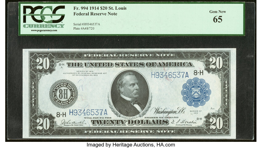 image for: Fr. 994 $20 1914 Federal Reserve Note PCGS Gem New 65....