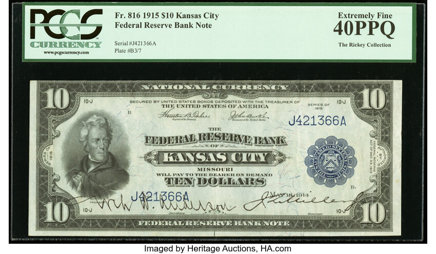 image for: Fr. 816 $10 1915 Federal Reserve Bank Note PCGS Extremely Fine 40PPQ....