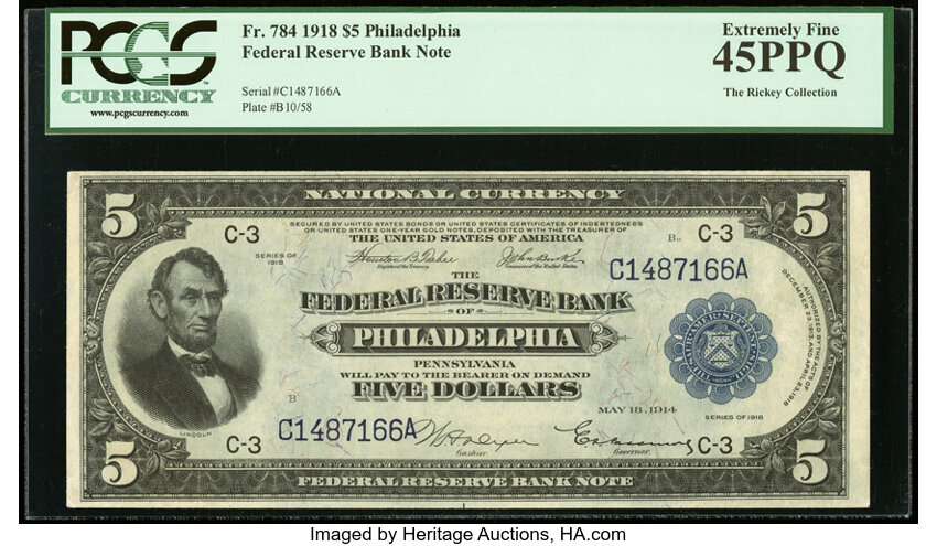 image for: Fr. 784 $5 1918 Federal Reserve Bank Note PCGS Extremely Fine 45PPQ....
