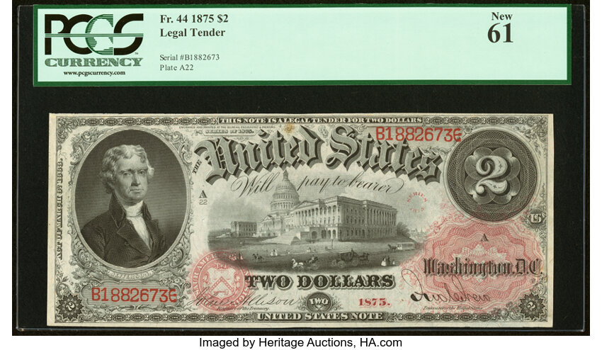 image for: Fr. 44 $2 1875 Legal Tender PCGS New 61....