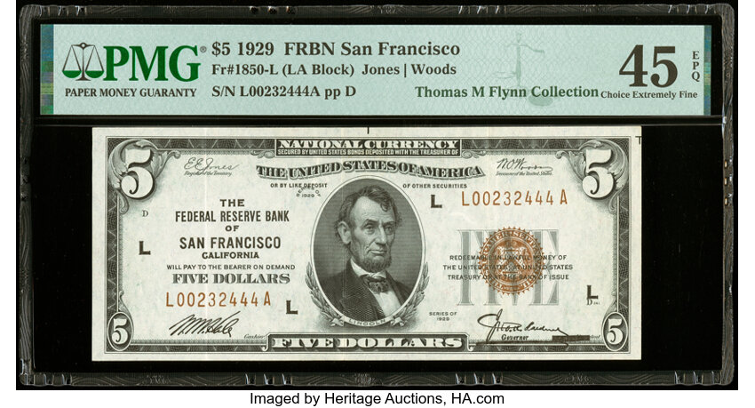 image for: Fr. 1850-L $5 1929 Federal Reserve Bank Note. PMG Choice Extremely Fine 45 EPQ....