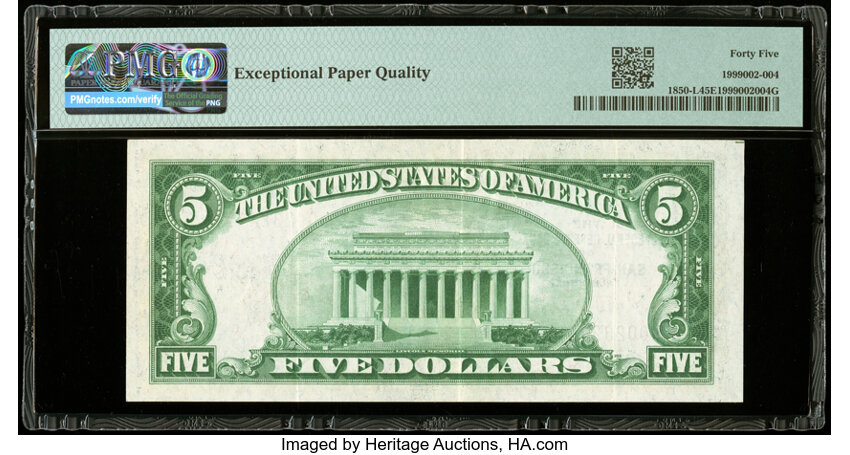 image for: Fr. 1850-L $5 1929 Federal Reserve Bank Note. PMG Choice Extremely Fine 45 EPQ....