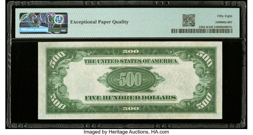 image for: Fr. 2202-K $500 1934A Federal Reserve Note. PMG Choice About Unc 58 EPQ....