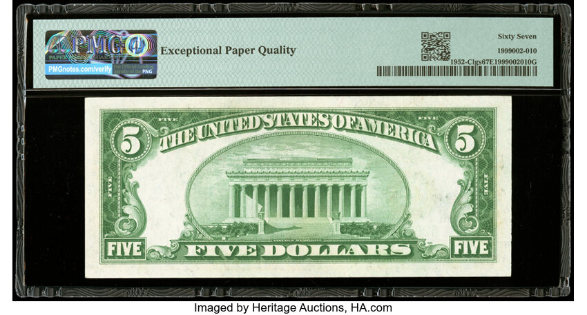 image for: Fr. 1952-C $5 1928B Light Green Seal Federal Reserve Note. PMG Superb Gem Unc 67 EPQ....