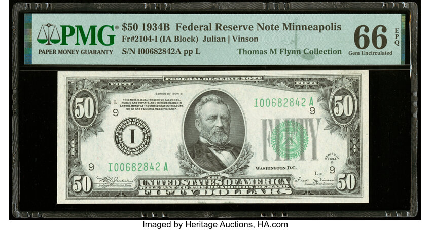 image for: Fr. 2104-I $50 1934B Federal Reserve Note. PMG Gem Uncirculated 66 EPQ....