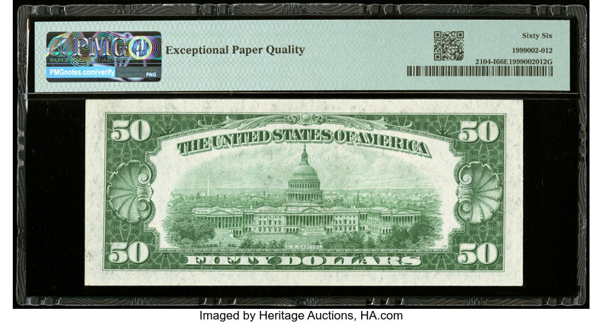 image for: Fr. 2104-I $50 1934B Federal Reserve Note. PMG Gem Uncirculated 66 EPQ....