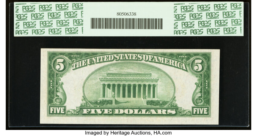 image for: Fr. 1953-F $5 1928C Light Green Seal Federal Reserve Note. PCGS Choice About New 58PPQ....