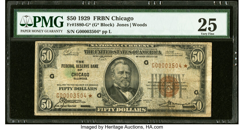 image for: Fr. 1880-G* $50 1929 Federal Reserve Bank Star Note. PMG Very Fine 25....