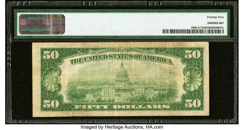 image for: Fr. 1880-G* $50 1929 Federal Reserve Bank Star Note. PMG Very Fine 25....