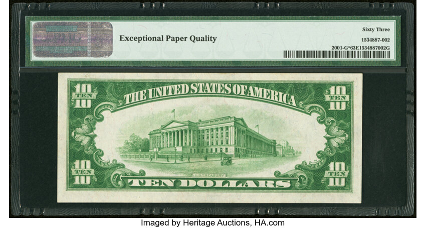 image for: Fr. 2001-G* $10 1928A Federal Reserve Star Note. PMG Choice Uncirculated 63 EPQ....