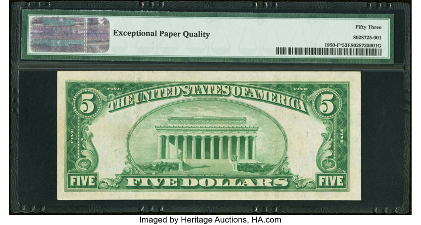 image for: Fr. 1950-F* $5 1928 Federal Reserve Star Note. PMG About Uncirculated 53 EPQ....