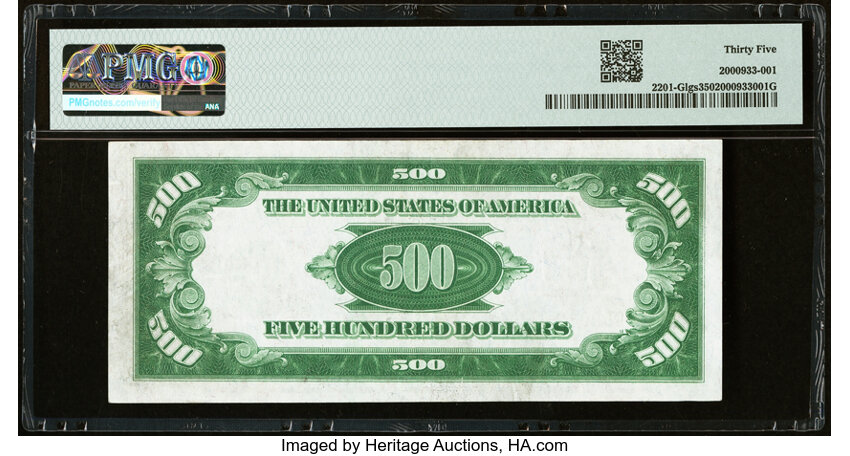 image for: Fr. 2201-G $500 1934 Light Green Seal Federal Reserve Note. PMG Choice Very Fine 35....