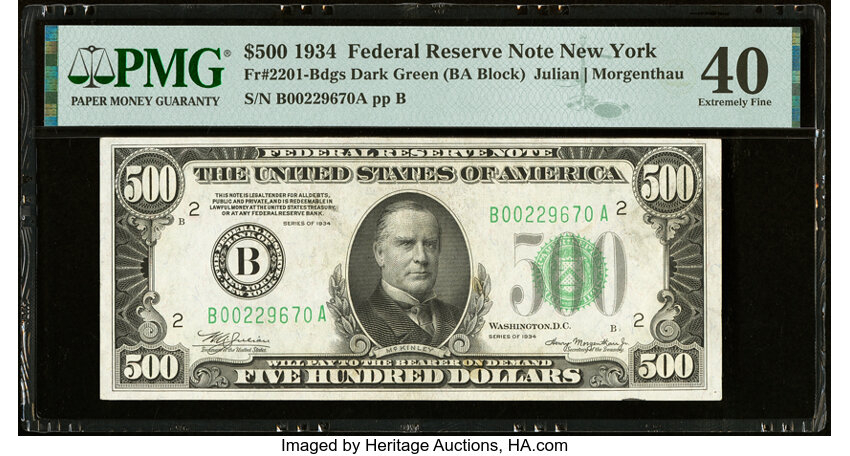 image for: Fr. 2201-B $500 1934 Federal Reserve Note. PMG Extremely Fine 40....