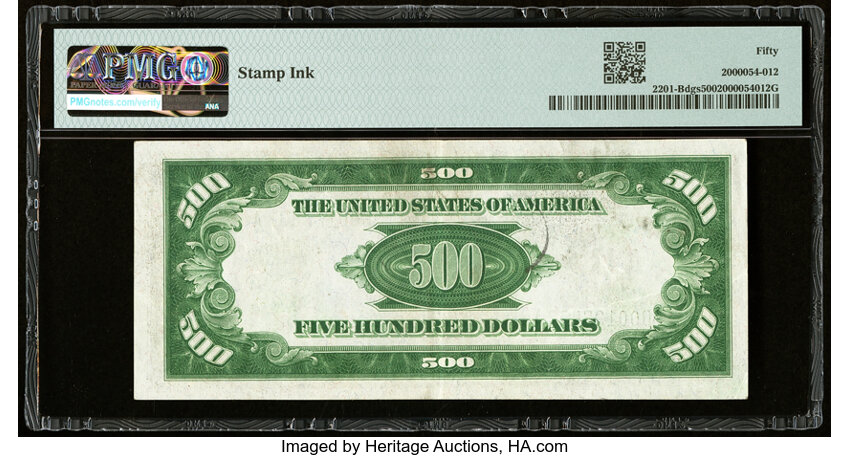 image for: Fr. 2201-B $500 1934 Federal Reserve Note. PMG About Uncirculated 50....