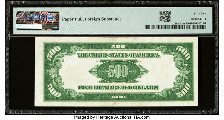 image for: Fr. 2201-C $500 1934 Light Green Seal Federal Reserve Note. PMG About Uncirculated 55....