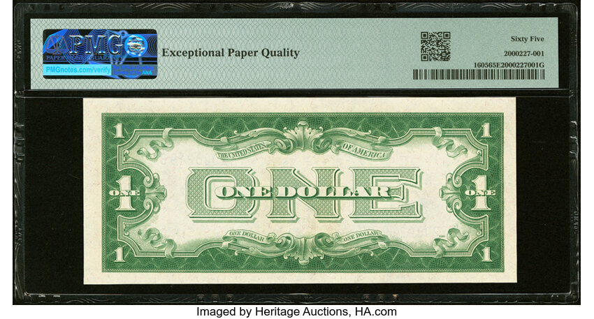 image for: Fr. 1605 $1 1928E Silver Certificate. F-B Block. PMG Gem Uncirculated 65 EPQ....