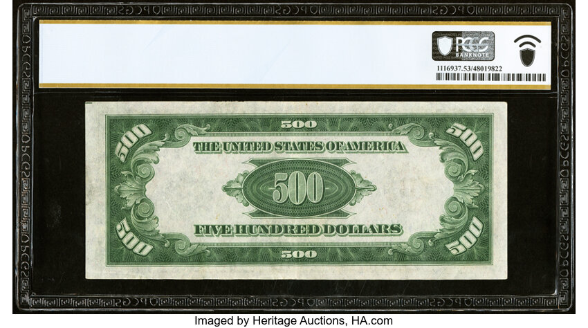 image for: Fr. 2202-B $500 1934A Federal Reserve Note. PCGS Banknote About Unc 53....